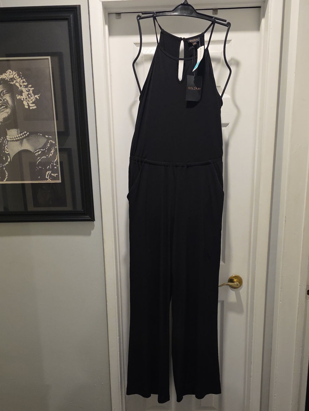 Goldray Black Halter Wide-Leg Jumpsuit